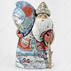 9 Santa Claus Statuette Christmas Russian Hand Carved Wooden Figure Papa Noel