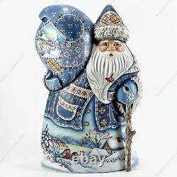 9 Santa Claus Statuette Christmas Russian Hand Carved Wooden Figure Papa Noel