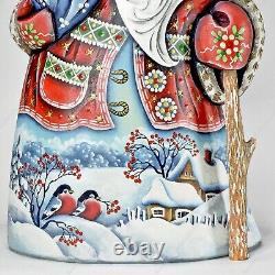 9 Santa Claus Statuette Christmas Russian Hand Carved Wooden Figure Papa Noel