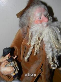 90 One-of-a-kind Santa Figure Running with Doll & Suitcase by LOIS CLARKSON