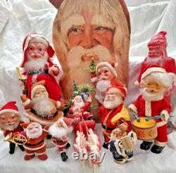 AMAZING VINTAGE CHRISTMAS LOT SANTA CLAUS TOY FIGURES ORNAMENTS FROM 60s