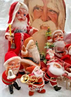 AMAZING VINTAGE CHRISTMAS LOT SANTA CLAUS TOY FIGURES ORNAMENTS FROM 60s