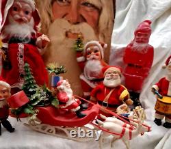 AMAZING VINTAGE CHRISTMAS LOT SANTA CLAUS TOY FIGURES ORNAMENTS FROM 60s