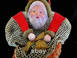 ANTIQUE Celluloid Santa Claus in Boot Net Christmas Candy Holder Container. RARE