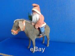 ANTIQUE GERMAN SANTA CLAUS RIDING ON DONKEY- EARLY 1900s