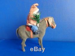 ANTIQUE GERMAN SANTA CLAUS RIDING ON DONKEY- EARLY 1900s