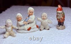ANTIQUE HERTWIG GERMAN BISQUE SNOW BABY 4 Babies & 1 Santa Claus = 5 Pieces