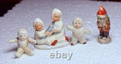 ANTIQUE HERTWIG GERMAN BISQUE SNOW BABY 4 Babies & 1 Santa Claus = 5 Pieces