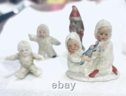 ANTIQUE HERTWIG GERMAN BISQUE SNOW BABY 4 Babies & 1 Santa Claus = 5 Pieces