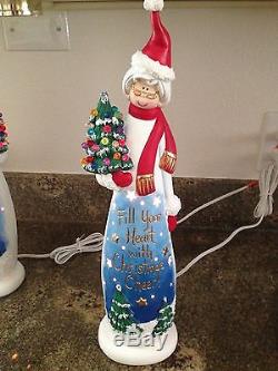 Acrylic Painted Ceramic Bisque Mr and Mrs Santa Claus Christmas Decoration