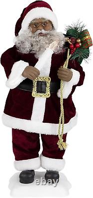 African American Animated Santa Claus with Lighted Candle and Music Christmas Fi