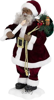 African American Animated Santa Claus with Lighted Candle and Music Christmas Fi