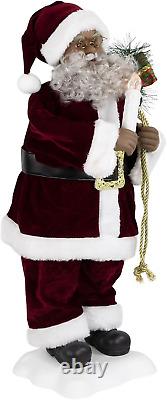 African American Animated Santa Claus with Lighted Candle and Music Christmas Fi