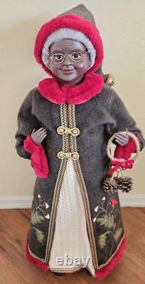 African American Mr & Mrs Santa Claus 34 Tall Red Faux Fur Trim Cardinal Nature