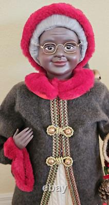 African American Mr & Mrs Santa Claus 34 Tall Red Faux Fur Trim Cardinal Nature