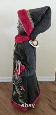 African American Mr & Mrs Santa Claus 34 Tall Red Faux Fur Trim Cardinal Nature