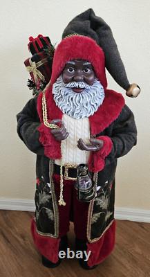 African American Mr & Mrs Santa Claus 34 Tall Red Faux Fur Trim Cardinal Nature