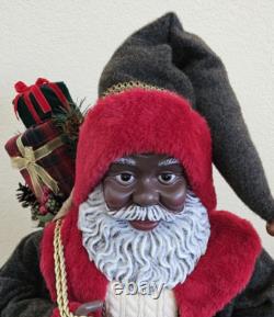 African American Mr & Mrs Santa Claus 34 Tall Red Faux Fur Trim Cardinal Nature