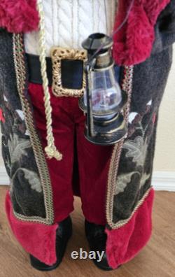 African American Mr & Mrs Santa Claus 34 Tall Red Faux Fur Trim Cardinal Nature