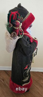 African American Mr & Mrs Santa Claus 34 Tall Red Faux Fur Trim Cardinal Nature