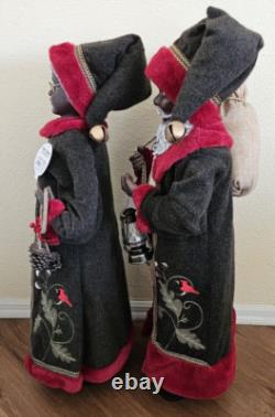 African American Mr & Mrs Santa Claus 34 Tall Red Faux Fur Trim Cardinal Nature