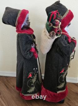 African American Mr & Mrs Santa Claus 34 Tall Red Faux Fur Trim Cardinal Nature