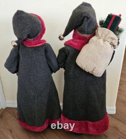African American Mr & Mrs Santa Claus 34 Tall Red Faux Fur Trim Cardinal Nature