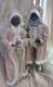 African American Mr. & Mrs. Santa Claus 34 Tall With Pink, Silver, & Ivory Robes