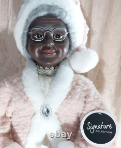 African American Mr. & Mrs. Santa Claus 34 Tall with Pink, Silver, & Ivory Robes