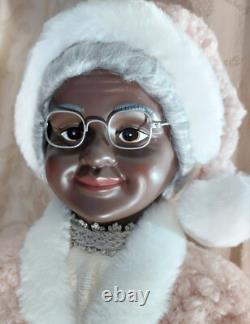 African American Mr. & Mrs. Santa Claus 34 Tall with Pink, Silver, & Ivory Robes