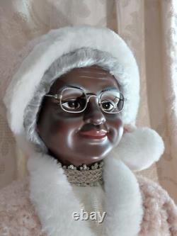 African American Mr. & Mrs. Santa Claus 34 Tall with Pink, Silver, & Ivory Robes