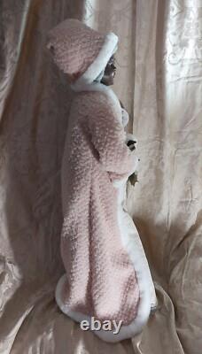 African American Mr. & Mrs. Santa Claus 34 Tall with Pink, Silver, & Ivory Robes