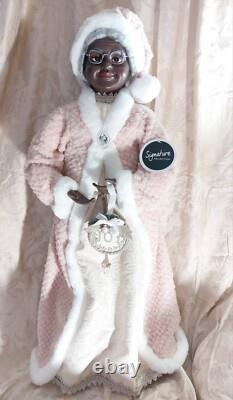 African American Mr. & Mrs. Santa Claus 34 Tall with Pink, Silver, & Ivory Robes