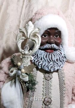 African American Mr. & Mrs. Santa Claus 34 Tall with Pink, Silver, & Ivory Robes