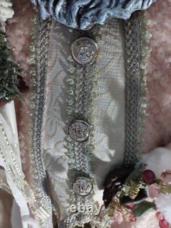 African American Mr. & Mrs. Santa Claus 34 Tall with Pink, Silver, & Ivory Robes