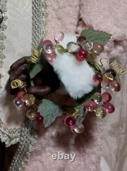 African American Mr. & Mrs. Santa Claus 34 Tall with Pink, Silver, & Ivory Robes