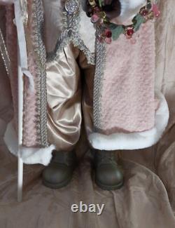 African American Mr. & Mrs. Santa Claus 34 Tall with Pink, Silver, & Ivory Robes