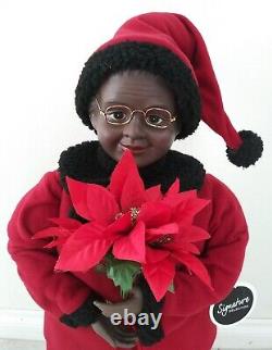 African American Mrs. Santa Claus 33 Tall Red Flannel Black Trim Doll Figure
