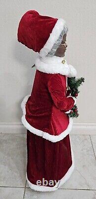 African American Mrs. Santa Claus 33 Tall Red Velvet Doll Figure Lighted Reef