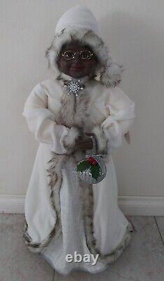 African American Mrs. Santa Claus 33 Tall Winter White Christmas Fur Hood