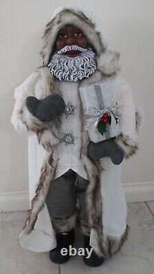 African American Santa Claus 34 Tall Winter White Christmas Fur Hood