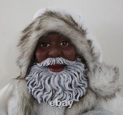 African American Santa Claus 34 Tall Winter White Christmas Fur Hood