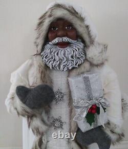 African American Santa Claus 34 Tall Winter White Christmas Fur Hood