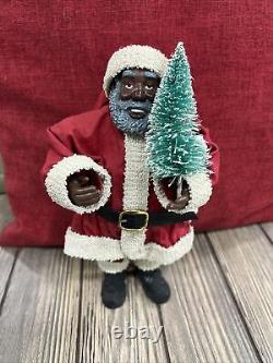 African American Santa Claus Holding Christmas Tree 10 Fabric Figure
