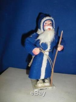 Amazing Antique German Santa Claus 1900 Paper Mache Blue Coat Candy Box Rare