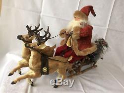 Amazing Antique German Santa Claus And Reindeer 1930 Great Size Piece