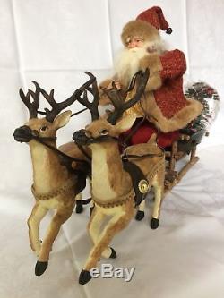 Amazing Antique German Santa Claus And Reindeer 1930 Great Size Piece