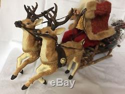 Amazing Antique German Santa Claus And Reindeer 1930 Great Size Piece