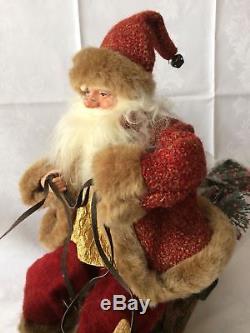 Amazing Antique German Santa Claus And Reindeer 1930 Great Size Piece