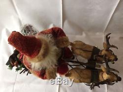 Amazing Antique German Santa Claus And Reindeer 1930 Great Size Piece